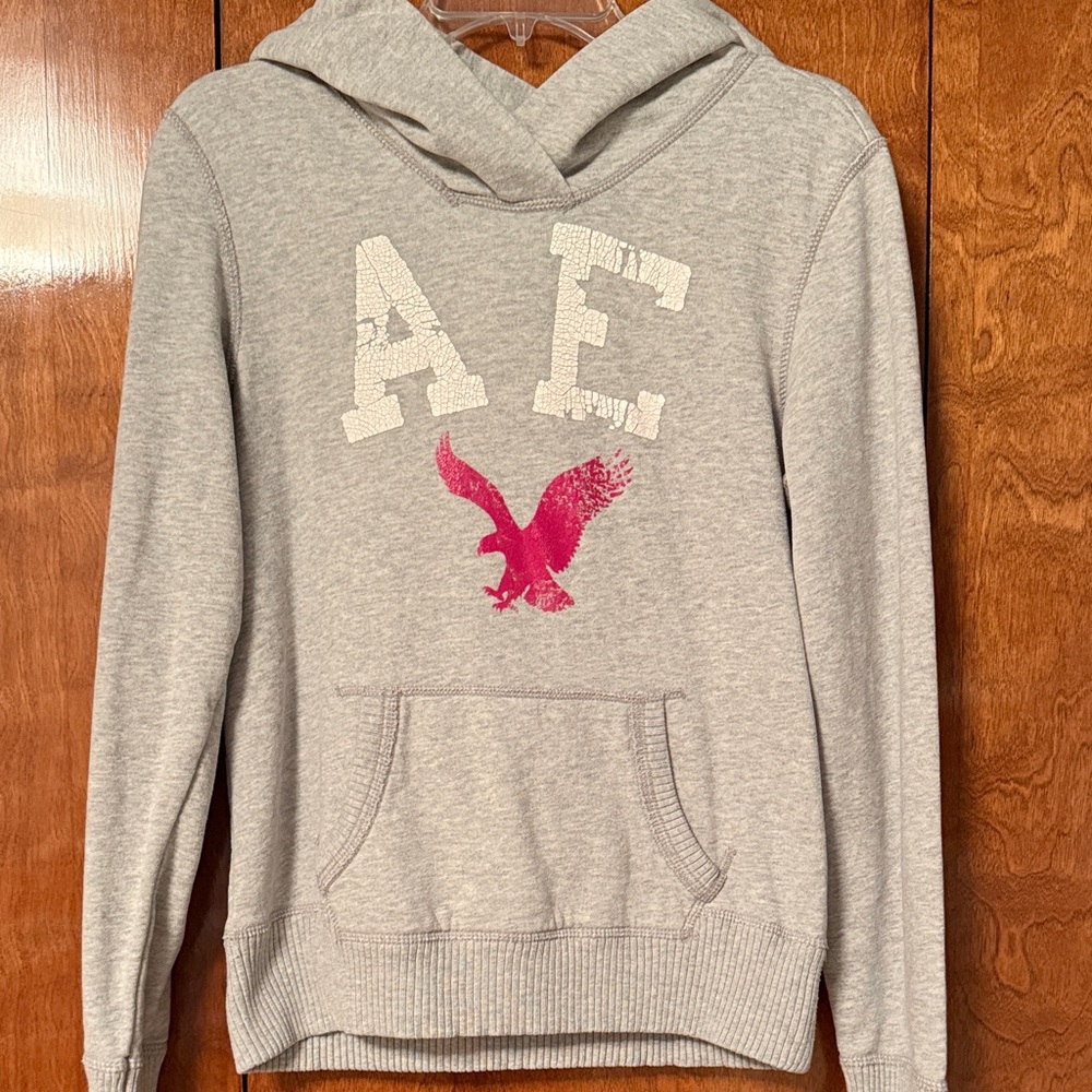 American Eagle Outfitters Gray Hoodie with Pink Logo